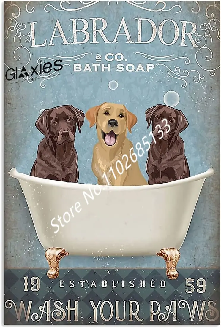 Bathtub Dog Retro Metal Tin Sign, Labrador Retriever Bathing Soap Foam Poster Vintage Toilet Cave Wall Decoration Sign
Bathtub Dog Retro Metal Tin Sign, Labrador Retriever Bathing Soap Foam Poster Vintage Toilet Cave Wall Decoration Sign