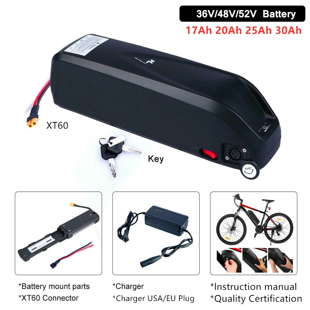 eBike Battery 36V 48V 17Ah 20Ah 52V 20Ah with Genuine 18650 Cell for Bafang Voilamart CSC 1500W 1000W 750W 500W Motor + Charger
eBike Battery 36V 48V 17Ah 20Ah 52V 20Ah with Genuine 18650 Cell for Bafang Voilamart CSC 1500W 1000W 750W 500W Motor + Charger