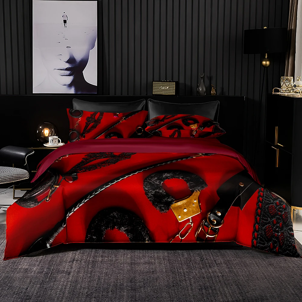 Black Handcuffs Print Bedding Set Luxury Euro Duvet Cover Set Bedclothes Charming Red for King Queen Size 2/3pcs Home Textile
Black Handcuffs Print Bedding Set Luxury Euro Duvet Cover Set Bedclothes Charming Red for King Queen Size 2/3pcs Home Textile