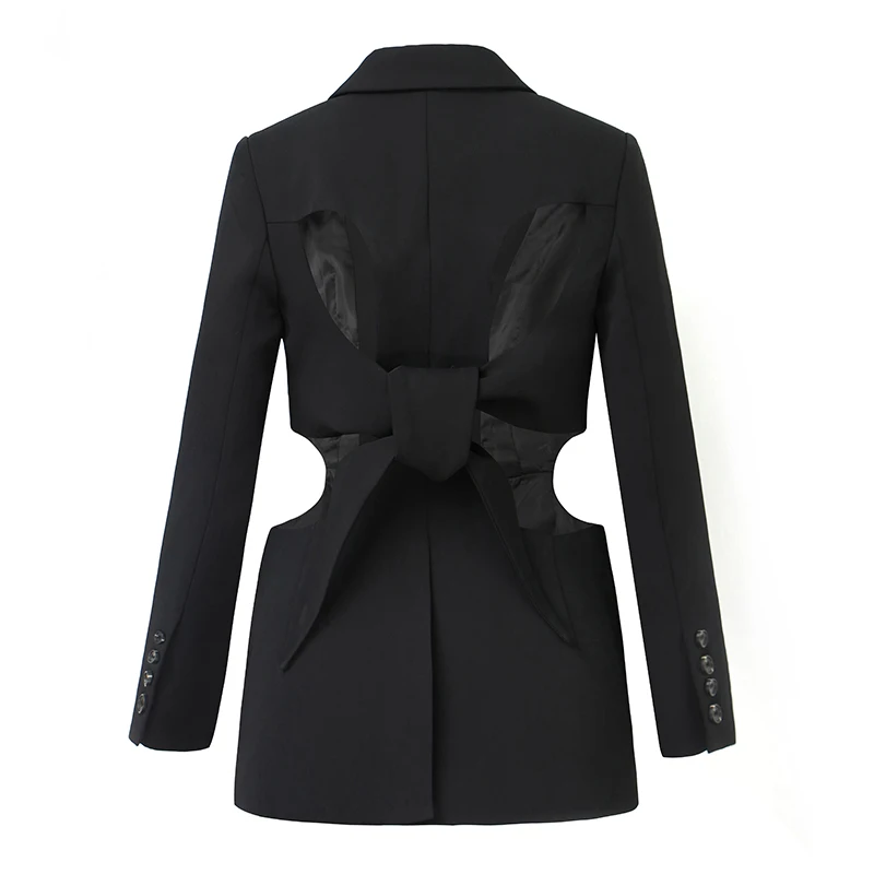 Backless Lace-UP Bow Women Black Blazer Loose Hollow Out Fashion Jackets Outear Lady Crop Coat Clothes
Backless Lace-UP Bow Women Black Blazer Loose Hollow Out Fashion Jackets Outear Lady Crop Coat Clothes