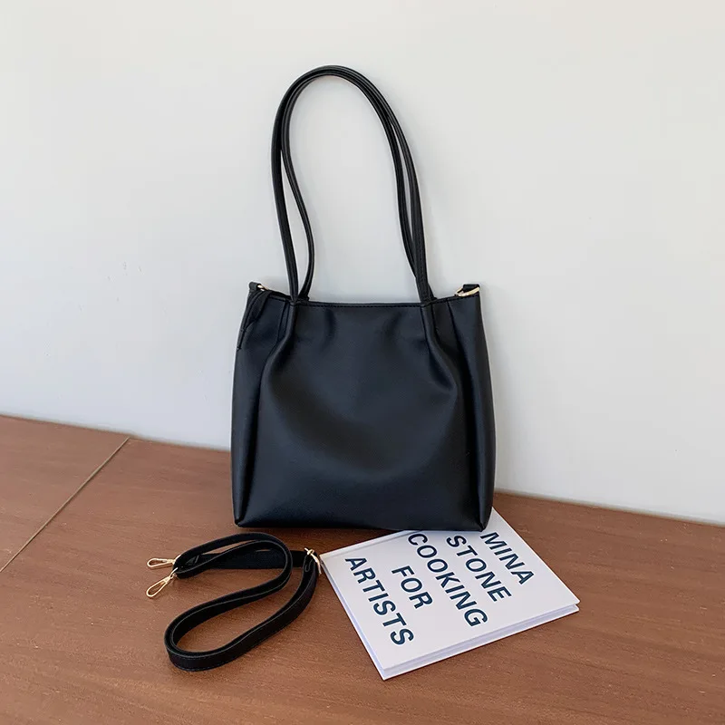 

Autumn New Brand Design Solid Color Pu Leather Large Capacity Tote Bag High Quality OL Commuter Shoulder Bag Bolsa Feminina