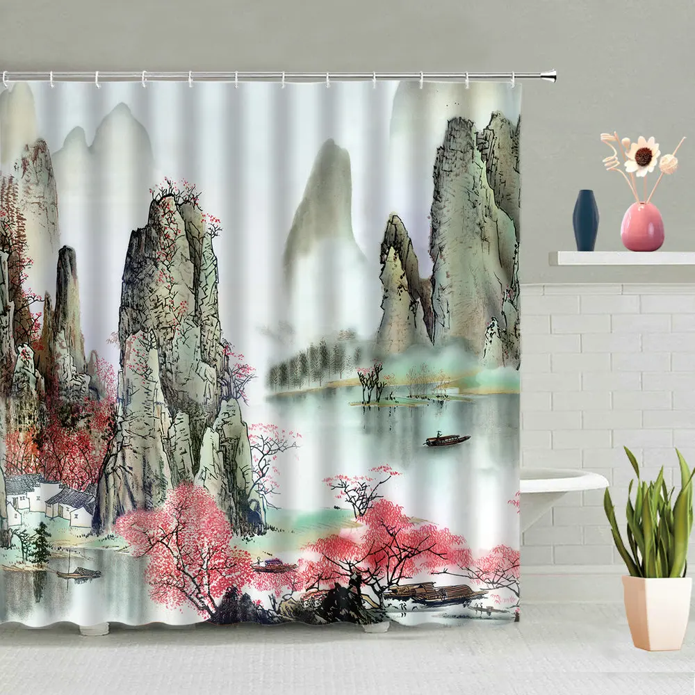 Chinese Style Ink Painting Shower Curtain Landscape Flower Tree Plant Boat Plum Living Room Background Wall Bathroom Screen Hook
Chinese Style Ink Painting Shower Curtain Landscape Flower Tree Plant Boat Plum Living Room Background Wall Bathroom Screen Hook