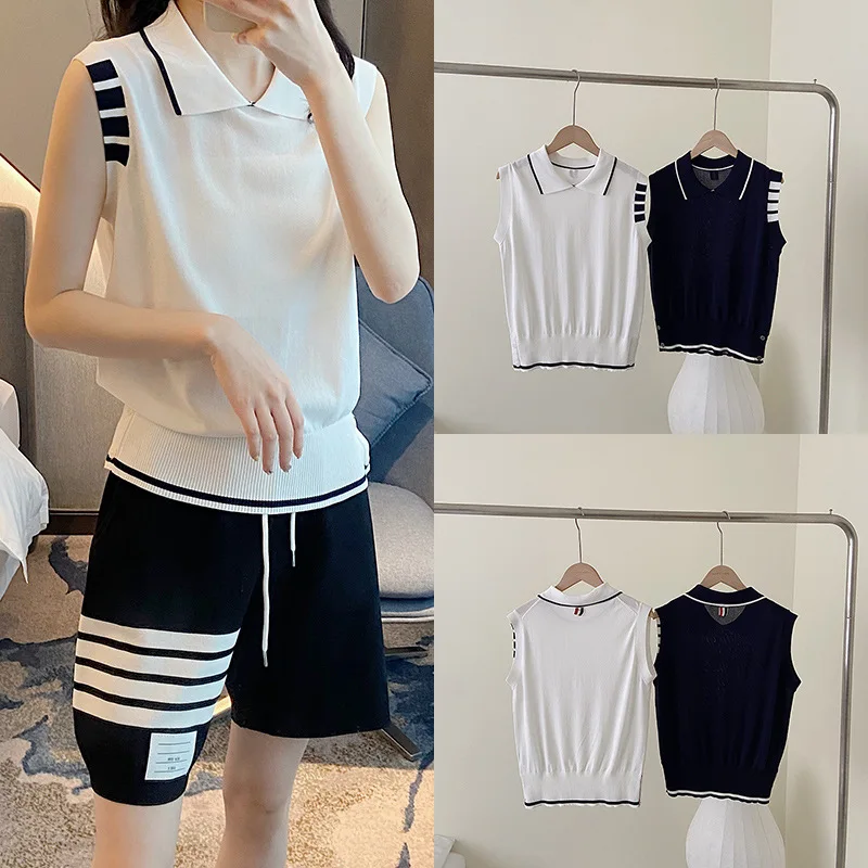 High quality Korean TB Sleeveless POLO Neck College Wind Ice Silk Vest Western Style Joker Summer Knitted T-shirt Top Woman
High quality Korean TB Sleeveless POLO Neck College Wind Ice Silk Vest Western Style Joker Summer Knitted T-shirt Top Woman