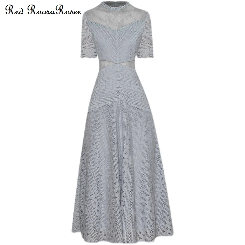 Red RoosaRosee Gray Black Lace Crochet Floral O-neck Collar Short Sleeve Office Female Designer 2022 Party Vestidos Robe Femme
Red RoosaRosee Gray Black Lace Crochet Floral O-neck Collar Short Sleeve Office Female Designer 2022 Party Vestidos Robe Femme