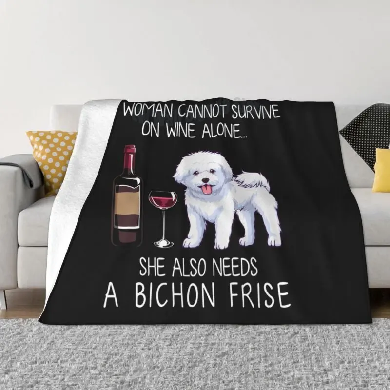

Bichon Frise And Wine, забавная собака, ультра-мягкое флисовое покрывало, теплое Фланелевое домашнее животное, искусственное одеяло для автомобиля, д...