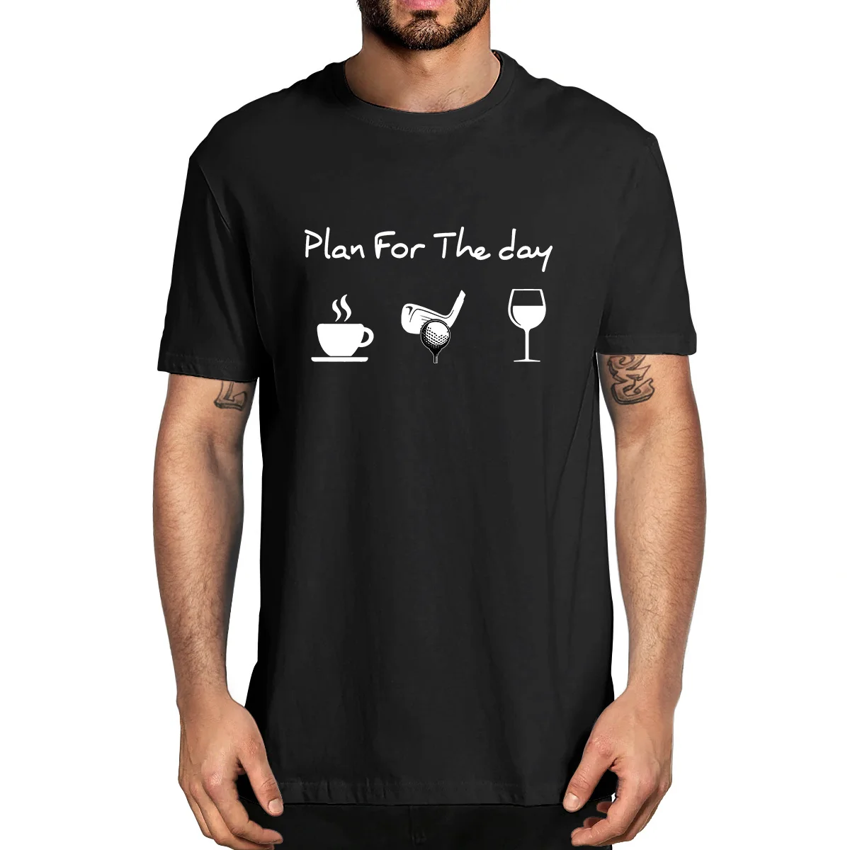 

Plan For The Day Coffee Golf Wine Daily Planner Coffee Lover Golf Player Wine Layered Men's 100% Cotton Novelty T-Shirt Unisex