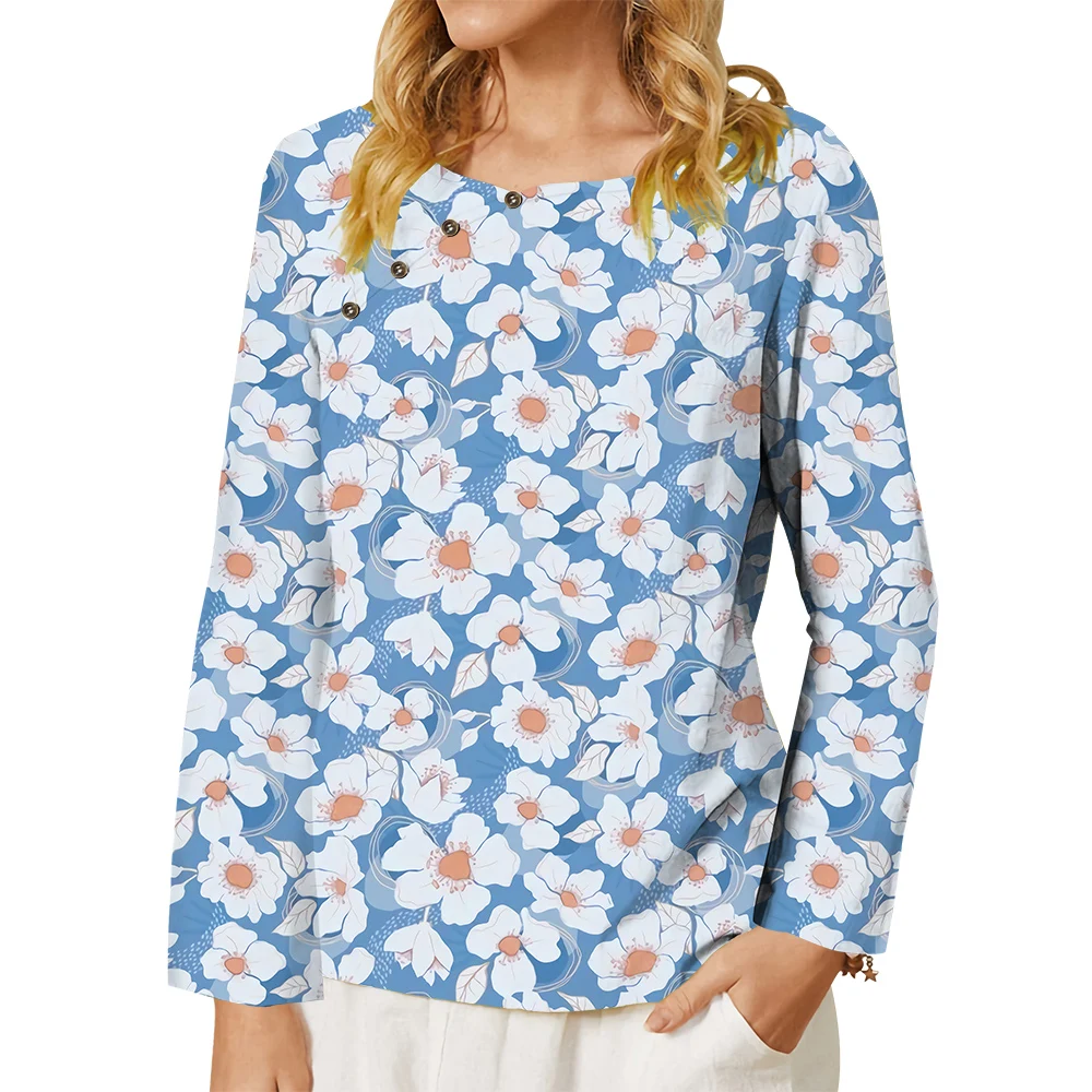 CLOOCL Women T-shirt White Floral Pattern 3D Printed Button Decorate Crew Neck Long Sleeve Tee Casual Tops Oversized T-shirt
CLOOCL Women T-shirt White Floral Pattern 3D Printed Button Decorate Crew Neck Long Sleeve Tee Casual Tops Oversized T-shirt