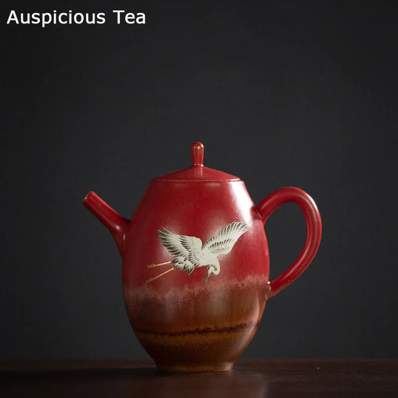 160ml Kiln Change Stone Red Glaze Rui Crane Ceramics Teapot Handmade Household Coarse Pottery Kungfu Teaset Ball Hole Filtration
160ml Kiln Change Stone Red Glaze Rui Crane Ceramics Teapot Handmade Household Coarse Pottery Kungfu Teaset Ball Hole Filtration