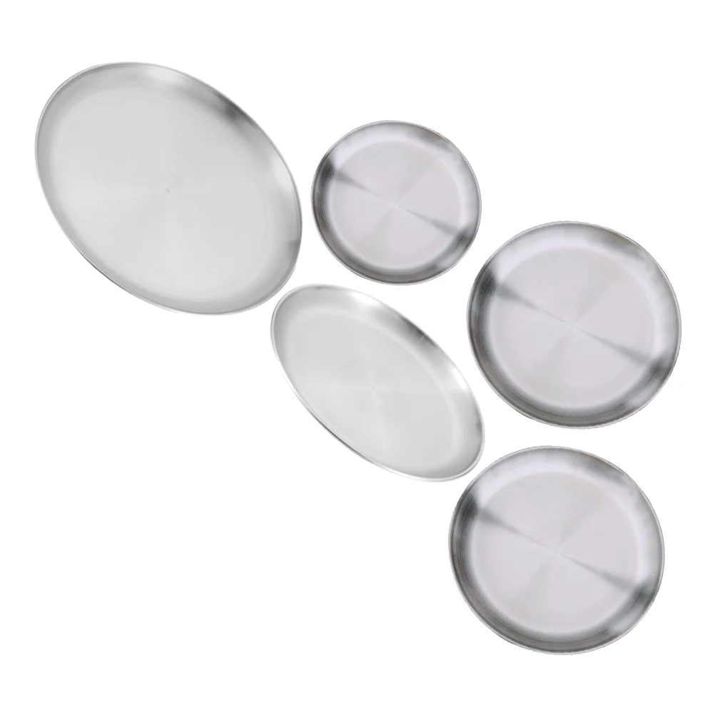 Stainless Steel Round Dish: Metal Serving Camping Tray 5pcs Sliver Storage Tray Tea Tray Fruit Trays Trinket
Stainless Steel Round Dish: Metal Serving Camping Tray 5pcs Sliver Storage Tray Tea Tray Fruit Trays Trinket