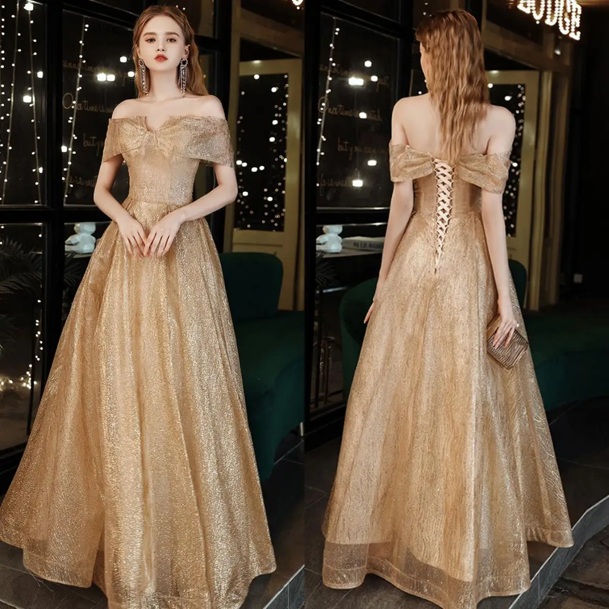 14227#IENA Elegant Gold Solid Color V-Neck Brown Criss-Cross Off The Shoulder Chic Maxi Evening Dress Club Party Dress Prom Gown
14227#IENA Elegant Gold Solid Color V-Neck Brown Criss-Cross Off The Shoulder Chic Maxi Evening Dress Club Party Dress Prom Gown
