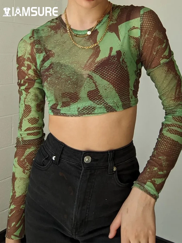 IAMSURE Sexy Slim Printed Mesh Croppedt Shirt See Through O-Neck Long Sleeve Tees Women 2022 Summer Fashion Ladies Holiday
IAMSURE Sexy Slim Printed Mesh Croppedt Shirt See Through O-Neck Long Sleeve Tees Women 2022 Summer Fashion Ladies Holiday