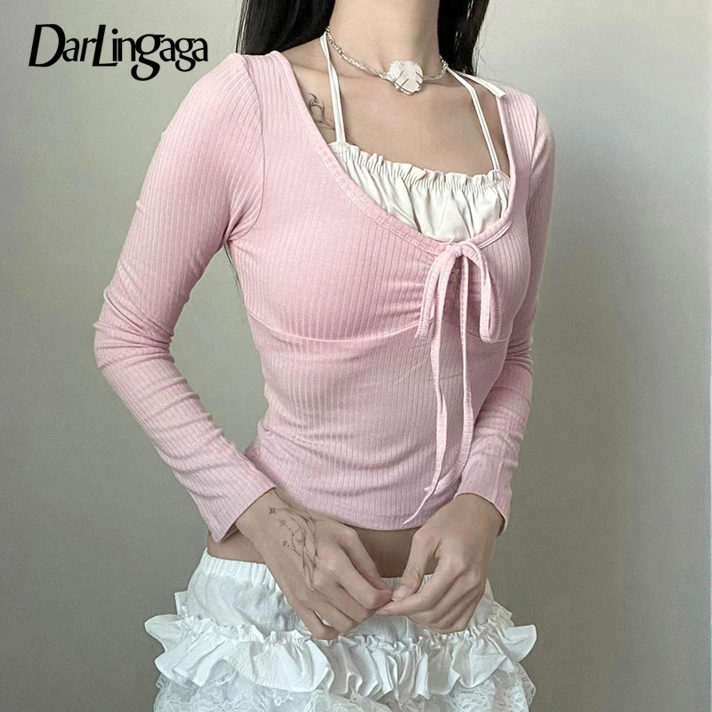 Darlingaga Sweet Pink Patched Halter T-shirts for Female Cutecore Cropped Top Slim Shirring Autumn Tees Coquette Clothes Casual
Darlingaga Sweet Pink Patched Halter T-shirts for Female Cutecore Cropped Top Slim Shirring Autumn Tees Coquette Clothes Casual