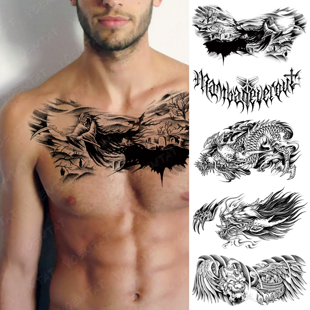 Chest Tattoo Stickers Ghost King Bat Grave Moon Waterproof Temporary Fake Tato Large Waist Shoulder Sexy Body Art For Men Women
Chest Tattoo Stickers Ghost King Bat Grave Moon Waterproof Temporary Fake Tato Large Waist Shoulder Sexy Body Art For Men Women