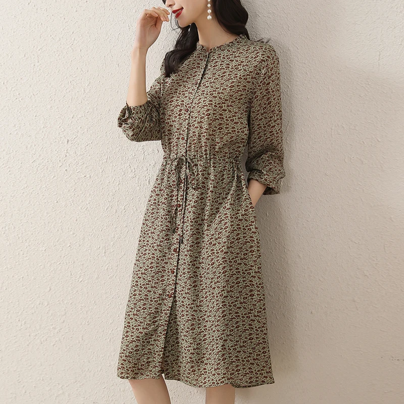 Women Dresses Summer 2022 O-Neck Floral Print Long Sleeve A Line Dress Draw String Waist Casual Dress Buttons Dresses for Women
Women Dresses Summer 2022 O-Neck Floral Print Long Sleeve A Line Dress Draw String Waist Casual Dress Buttons Dresses for Women