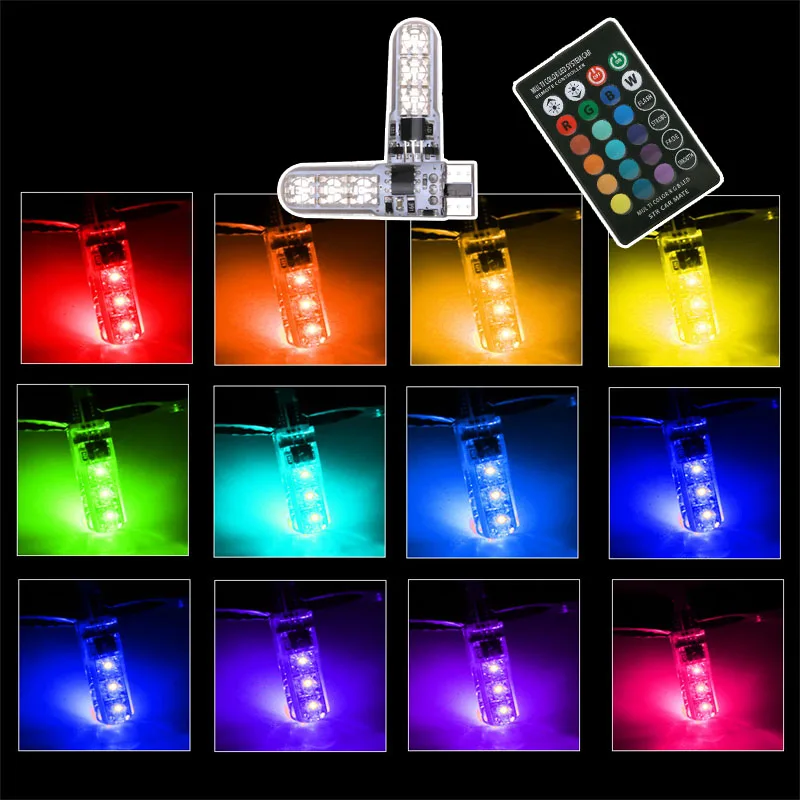 

Niscarda T10 W5W 194 5050 LED RGB Lights Car Interior Wedge Side Signal Clearance Remote Control Bulbs Multi-Color Lamps Kit