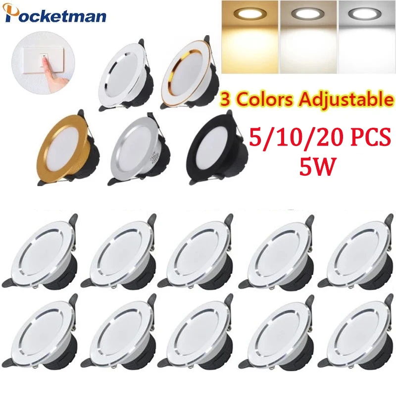 Pocketman 5/10/20 Pcs LED Downlight 5W 5-color styles Thin Ceiling Light 3 Colors Dimmable LED Recessed Downlight LED Driver
Pocketman 5/10/20 Pcs LED Downlight 5W 5-color styles Thin Ceiling Light 3 Colors Dimmable LED Recessed Downlight LED Driver