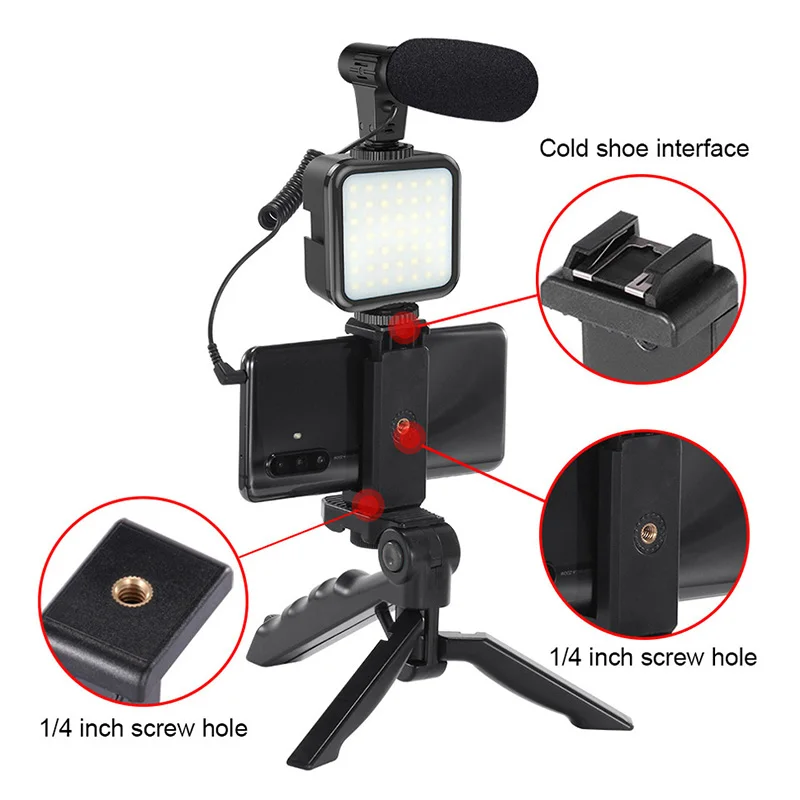 Smartphone Video Kit Microphone Bracket Phone Holder LED Selfie Photography Lighting Tripod Recording Handle Desktop storage
Smartphone Video Kit Microphone Bracket Phone Holder LED Selfie Photography Lighting Tripod Recording Handle Desktop storage