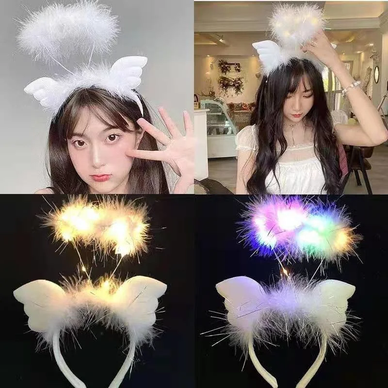 Angel wings feather glow hairband dance headdress goose feather antler led headband toy
Angel wings feather glow hairband dance headdress goose feather antler led headband toy