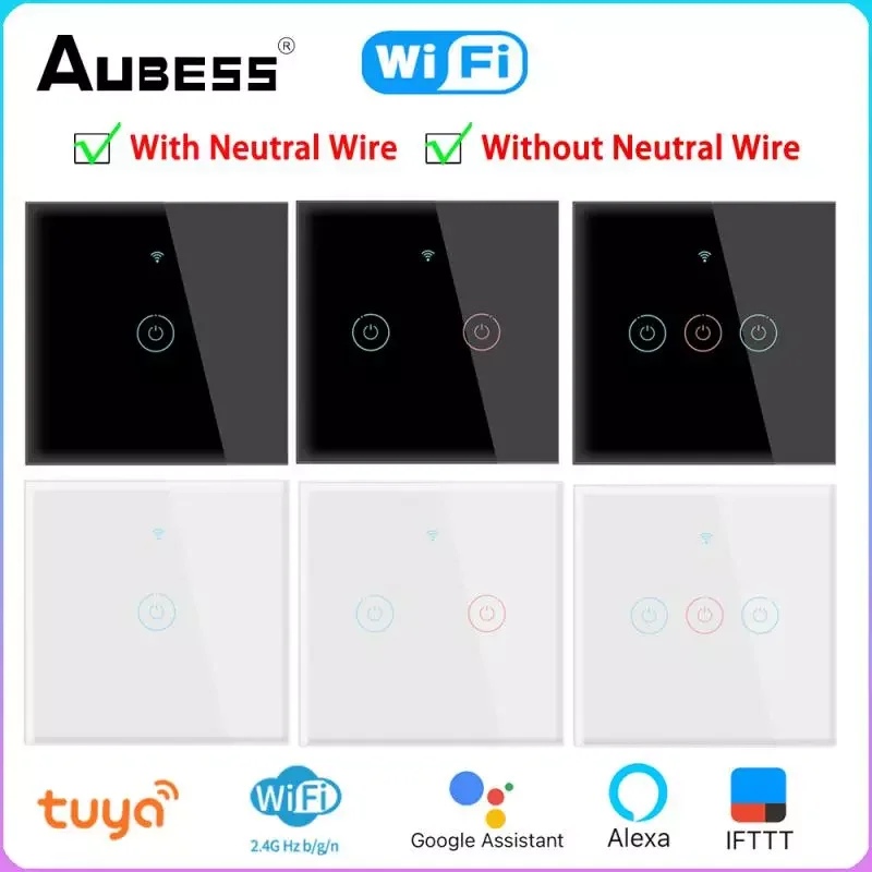 Умный настенный сенсорный выключатель, Wi-Fi, с/нейтральным проводом, 100-250 В
Умный настенный сенсорный выключатель, Wi-Fi, с/нейтральным проводом, 100-250 В