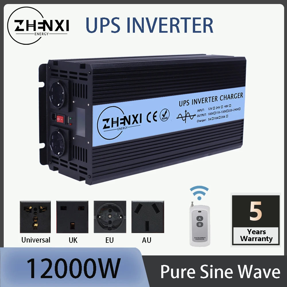 ZHENXI 12KW/10KW UPS Inverter With Charger Pure Sine Wave DC 12/24/48V To AC 110V/220V Solar Inverter Car Inverter Converter
ZHENXI 12KW/10KW UPS Inverter With Charger Pure Sine Wave DC 12/24/48V To AC 110V/220V Solar Inverter Car Inverter Converter
