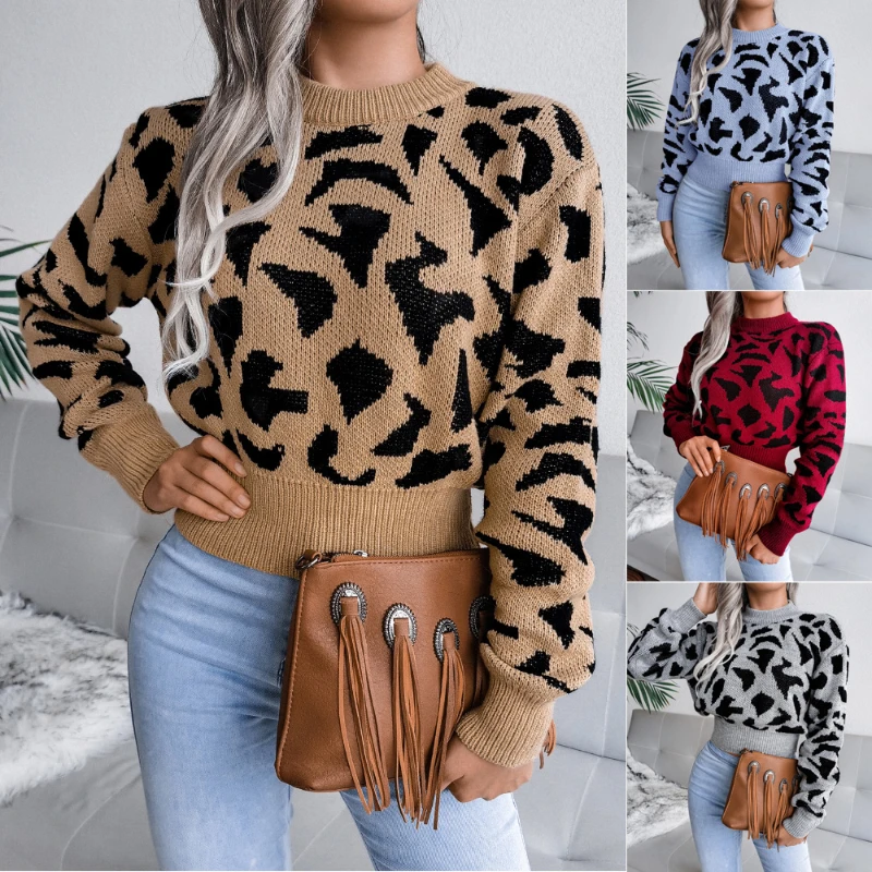 Ladies Autumn and Winter Leopard Print Waist Knit Crop Sweater Pullover Long Sleeve O Neck Casual Street Women Sweater Vestidos
Ladies Autumn and Winter Leopard Print Waist Knit Crop Sweater Pullover Long Sleeve O Neck Casual Street Women Sweater Vestidos