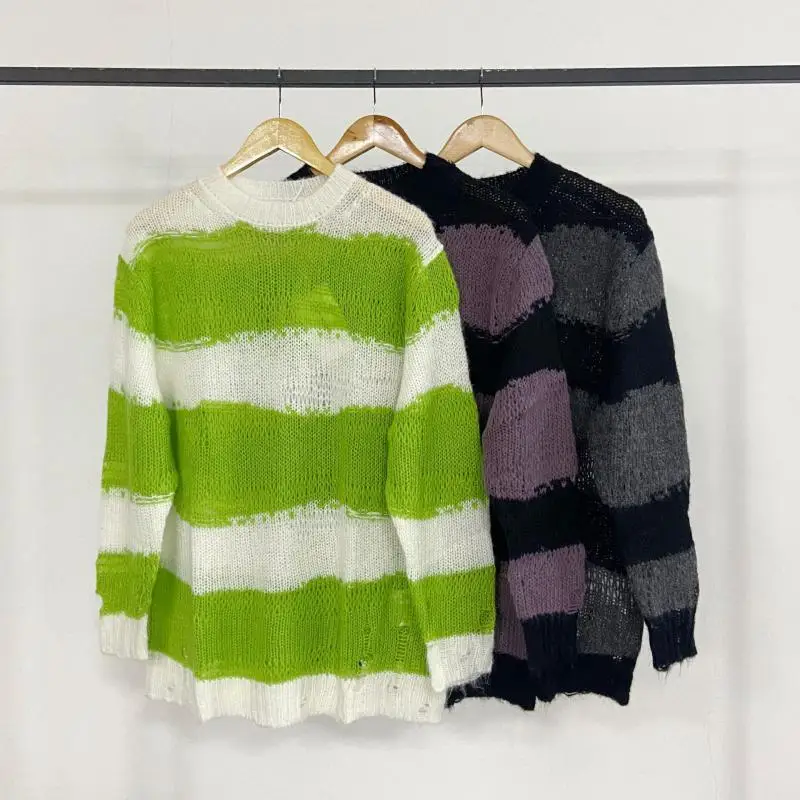 

22ss New Ac Studios Sweater Striped Round Neck Wool Knitted Men Women Lovers Casual Pullovers Acne Sweaters Loose Knitwear