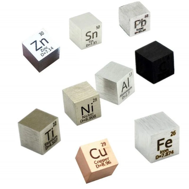 

9pcs Element Cube Set 10mm Density Metal 99.99% Purity Cu Titanium C Lead Ni Sn Zinc Al