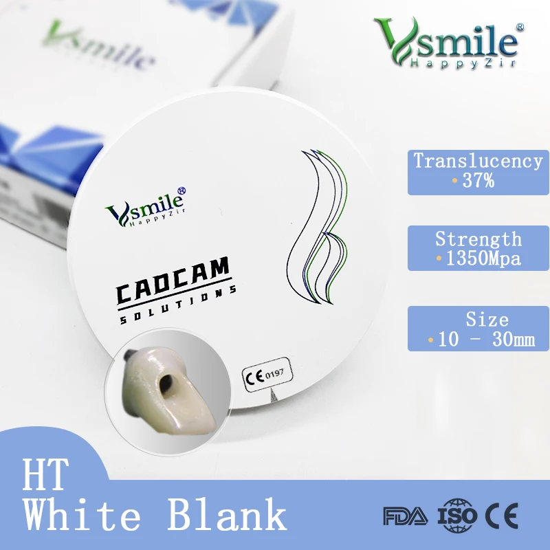 Dental HT White Zirconia Block - High-Translucency (37%) for Dental Lab Technicians
Dental HT White Zirconia Block - High-Translucency (37%) for Dental Lab Technicians