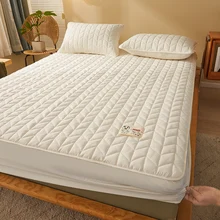 Cotton Quilted Fitted Mattress Cover Solid Color Soy Fibre Fitted Sheet Soft Bed Cover Mattress Topper Protector No Pillowcase