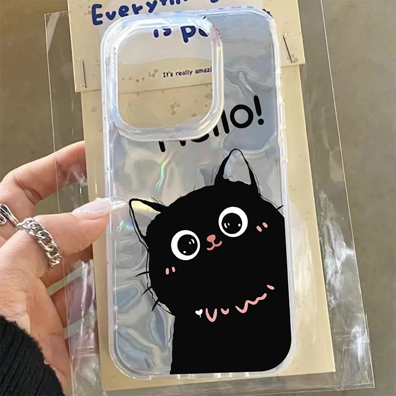 Чехол с черным котом для iPhone 7 8 Plus XR XS Max SE 2020 милые модные чехлы телефонов из ПК