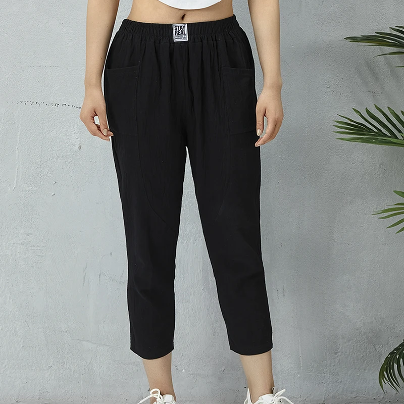 Summer Women Black Casual Crargo Pants Elasticated Waist With Pocket 7-Pant Ladies Oversized Wide Leg Trousers Streetwear
Summer Women Black Casual Crargo Pants Elasticated Waist With Pocket 7-Pant Ladies Oversized Wide Leg Trousers Streetwear