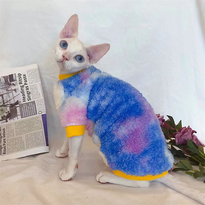 Sphinx hairless cat clothes Fall winter tie-dye velvet thick war vest double-sided fleece Devon Rex cat clothes for cats sphynx
Sphinx hairless cat clothes Fall winter tie-dye velvet thick war vest double-sided fleece Devon Rex cat clothes for cats sphynx
