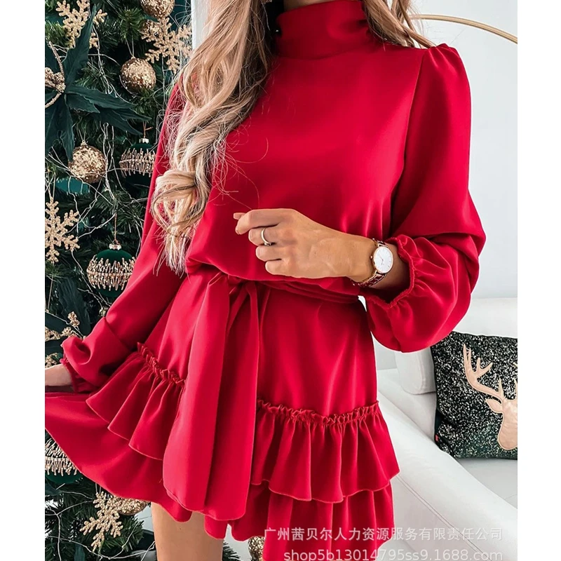 Women Dress Spring Summer Loose Lotus Leaf Pleated Stitching Dress Women Sexy Turtleneck Lace-up Bandage Lantern Sleeve Dress
Women Dress Spring Summer Loose Lotus Leaf Pleated Stitching Dress Women Sexy Turtleneck Lace-up Bandage Lantern Sleeve Dress