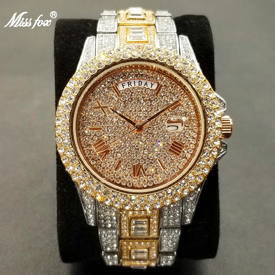 MISSFOX Ice Out Day Date watches For Men Hip Hop Diamond Stainless Steel Watch Male Luxury Dress Jewelry Clock 2021 Best Selling
MISSFOX Ice Out Day Date watches For Men Hip Hop Diamond Stainless Steel Watch Male Luxury Dress Jewelry Clock 2021 Best Selling