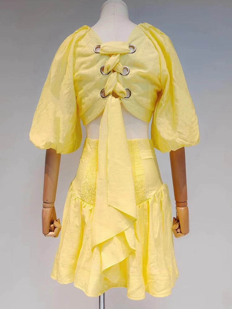 Two Piece Set Women Ribbon Bow Dress Round Neck Puff Sleeves Yellow /Pink/White Lady Floral Bud Dresses Clothing
Two Piece Set Women Ribbon Bow Dress Round Neck Puff Sleeves Yellow /Pink/White Lady Floral Bud Dresses Clothing