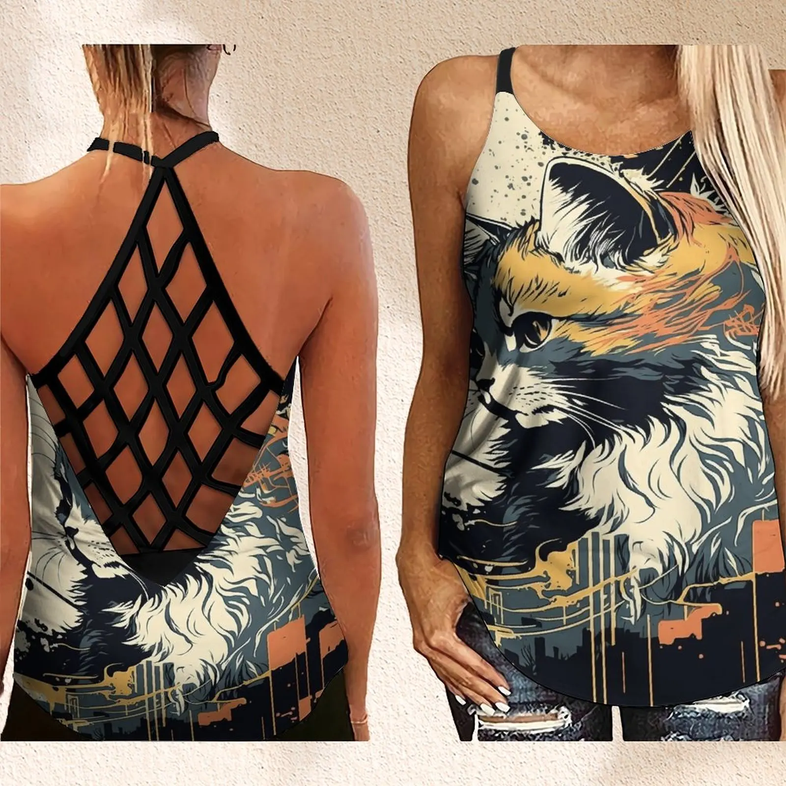 Летний женский ажурный топ без рукавов с перекрещивающимися крестиками топ с рисунком кошки и абстрактным художественным принтом Топ для женщин
Летний женский ажурный топ без рукавов с перекрещивающимися крестиками топ с рисунком кошки и абстрактным художественным принтом Топ для женщин