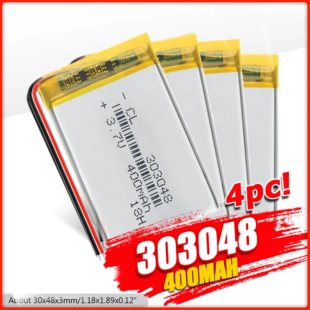 303048 3.7V 400mAH 303050 PLIB polymer lithium ion / Li-ion Rechargeable battery for GPS mp3 mp4 mp5 dvd Remote Control E-book
303048 3.7V 400mAH 303050 PLIB polymer lithium ion / Li-ion Rechargeable battery for GPS mp3 mp4 mp5 dvd Remote Control E-book