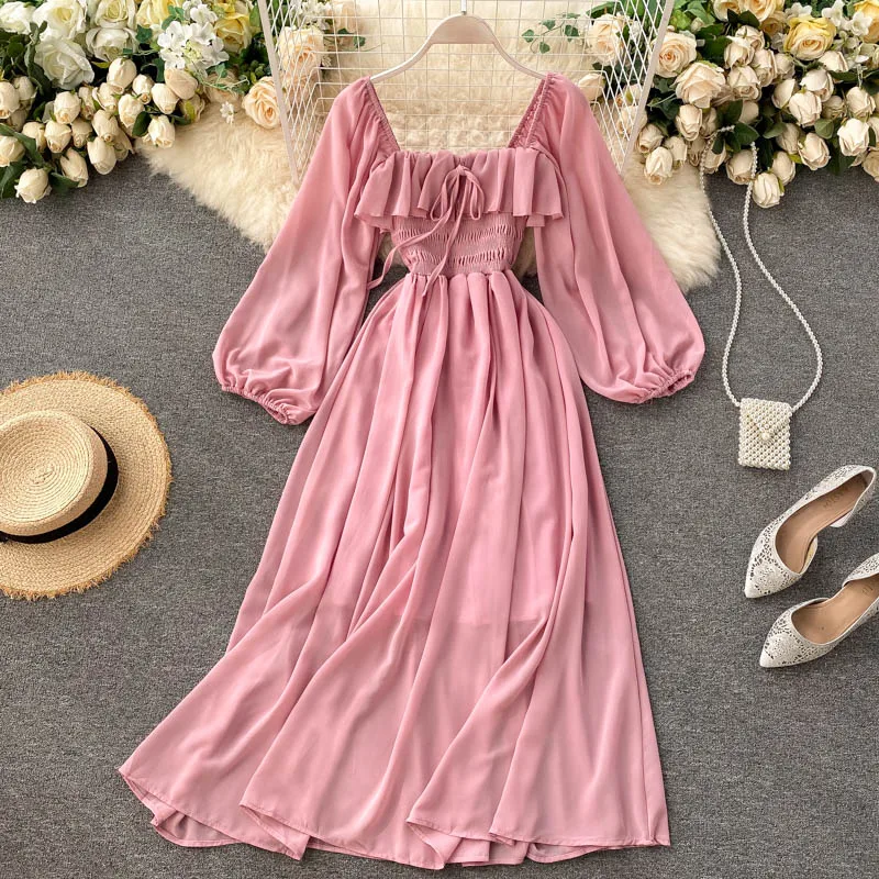 Summer New Elegant Chiffon Long Dress Chic Gentle Solid Retro Square Neck Ruffle Design Fashion Puff Sleeve Chiffon Dresses
Summer New Elegant Chiffon Long Dress Chic Gentle Solid Retro Square Neck Ruffle Design Fashion Puff Sleeve Chiffon Dresses