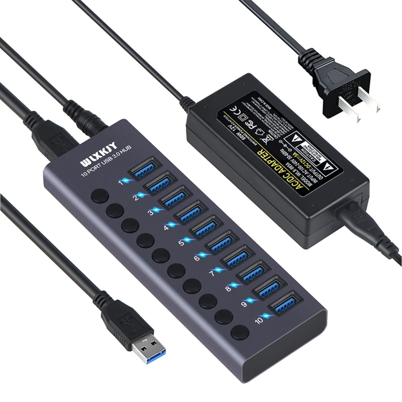 10-портовый концентратор USB 3,0 с индивидуальными переключателями, USB-разветвитель 5 Гбит/с, высокоскоростная передача 5 в А, быстрая зарядка, USB-порт с несколькими портами
10-портовый концентратор USB 3,0 с индивидуальными переключателями, USB-разветвитель 5 Гбит/с, высокоскоростная передача 5 в А, быстрая зарядка, USB-порт с несколькими портами