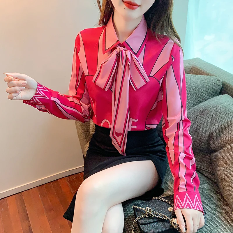 Summer Blouse Long Sleeve Top Female Clothing Korean Fashion Polo Shirt Chiffon Office Lady Printing Loose Bow Tie Houthion
Summer Blouse Long Sleeve Top Female Clothing Korean Fashion Polo Shirt Chiffon Office Lady Printing Loose Bow Tie Houthion