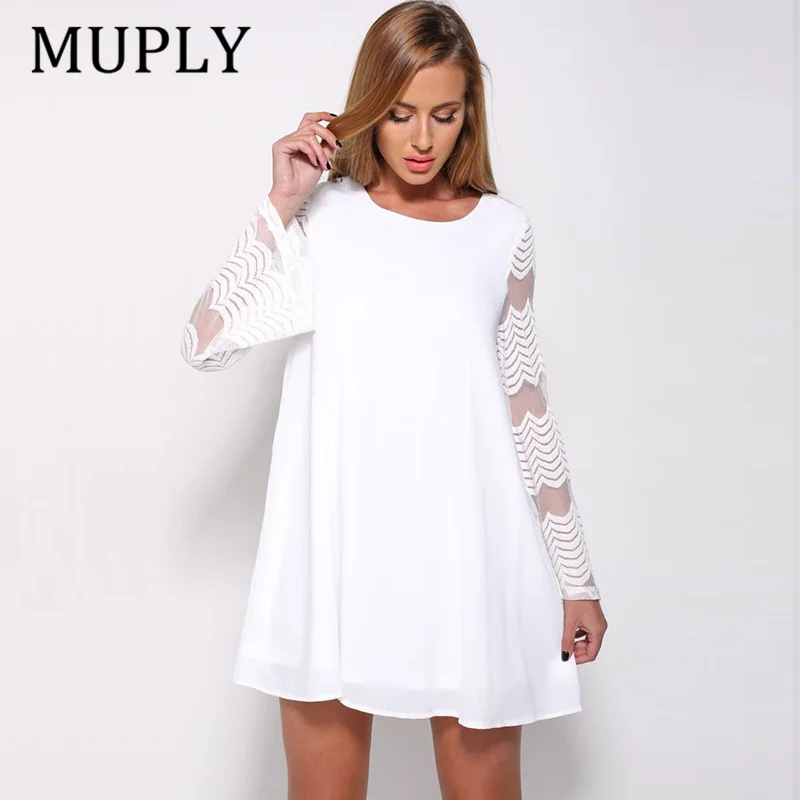 Women's Autumn Round Neck Chiffon Sexy Net Yarn Lace Long Sleeve Loose Dress Vocation Design Elegant Black/White Plus Size
Women's Autumn Round Neck Chiffon Sexy Net Yarn Lace Long Sleeve Loose Dress Vocation Design Elegant Black/White Plus Size