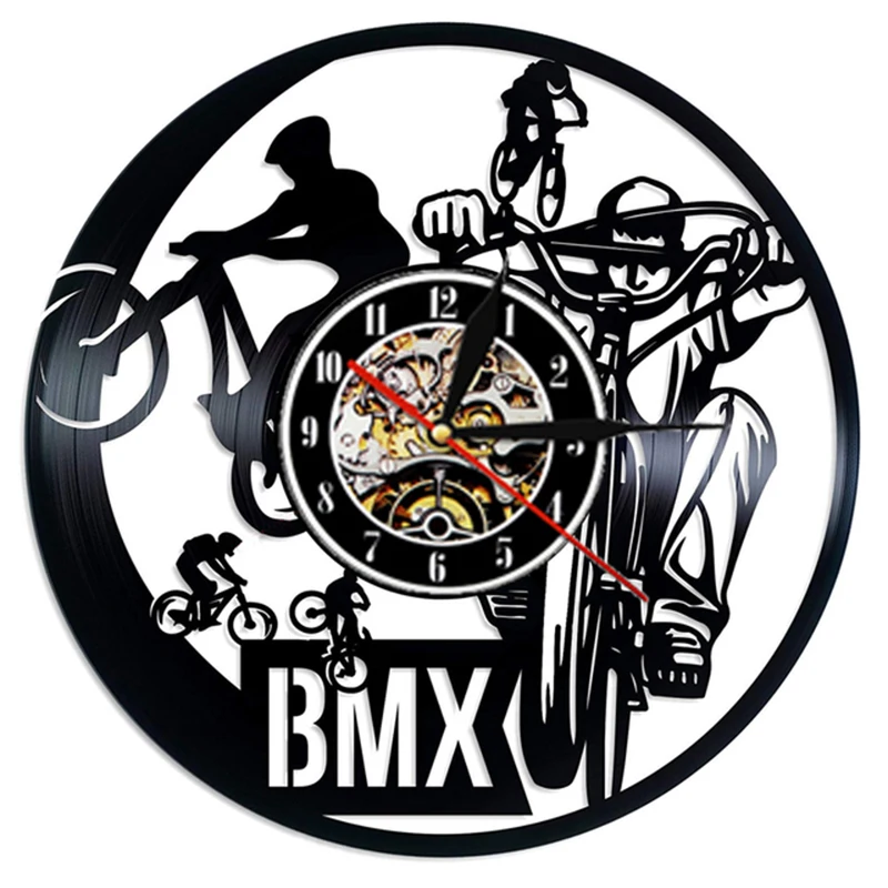 

Современные настенные часы BMX, для езды на велосипеде, экстремальная езда на велосипеде, виниловая пластина, художественный Декор для комнаты подростка, ретро часы для фристайла