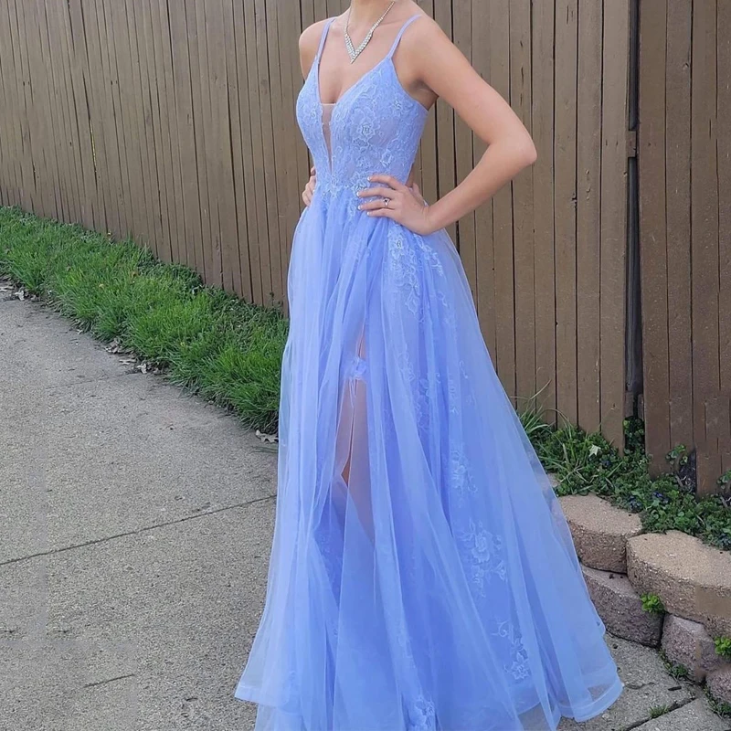 Sky Blue Evening Dresses Deep V Neck Applique Lace A Line Prom Dress Backless Custom Made Formal Party Gowns
Sky Blue Evening Dresses Deep V Neck Applique Lace A Line Prom Dress Backless Custom Made Formal Party Gowns