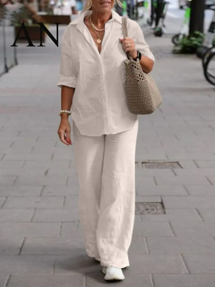 Women's Two-piece Set Women's 2023 Lapel Long Sleeve Shirt Spring and Summer Casual Solid Color Pants Wide Leg Set Pant Sets
Women's Two-piece Set Women's 2023 Lapel Long Sleeve Shirt Spring and Summer Casual Solid Color Pants Wide Leg Set Pant Sets