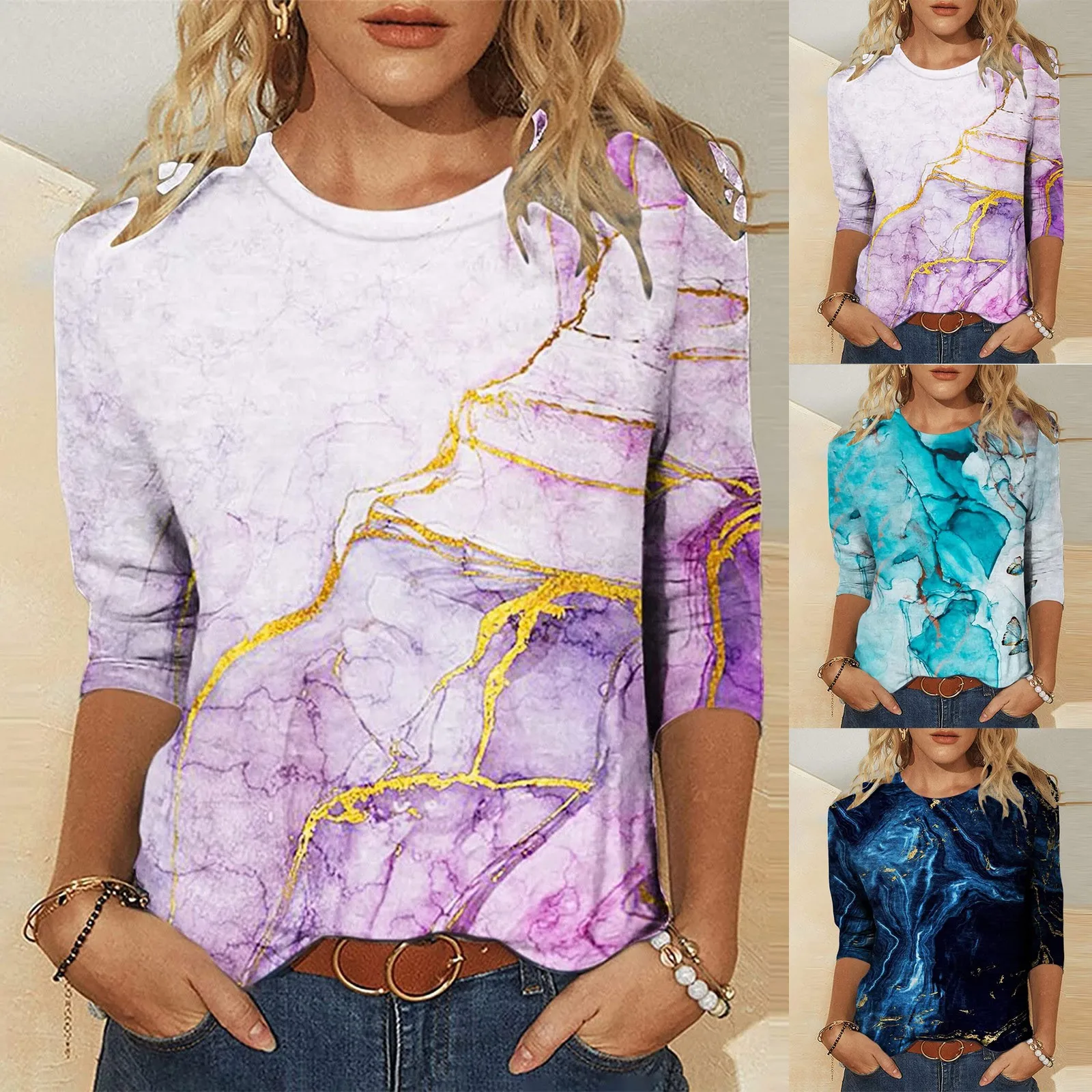 Женская футболка с длинным рукавом, круглым вырезом и принтом 
Женская футболка с длинным рукавом, круглым вырезом и принтом