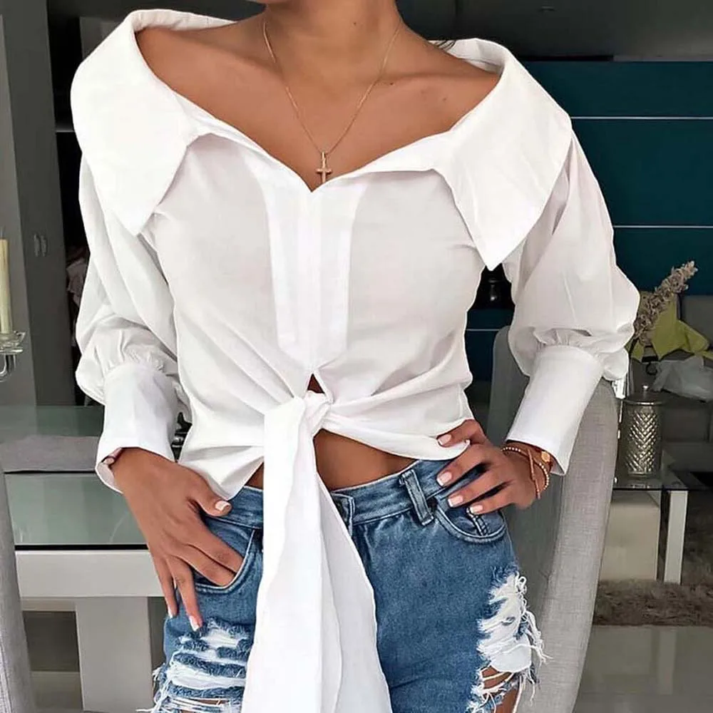 Women Fashion Blouse White Lapel Long Sleeve Lace-Up Shirt Ladies Top Slim Elegant Ladies Shirt For Spring Summer 2022
Women Fashion Blouse White Lapel Long Sleeve Lace-Up Shirt Ladies Top Slim Elegant Ladies Shirt For Spring Summer 2022