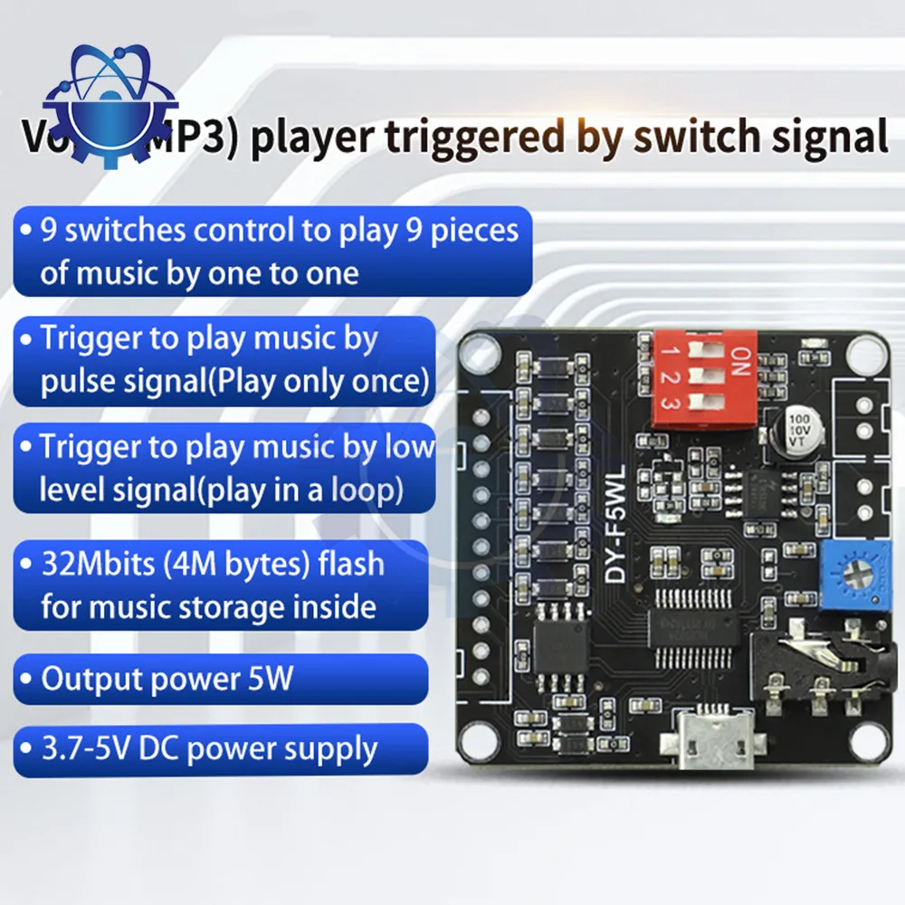 

DC3.7-5V Voice Playback Control Module 5W Power Trigger 32M Memory Custom Audio Voice Playback Module F5WL MP3 for Arduino