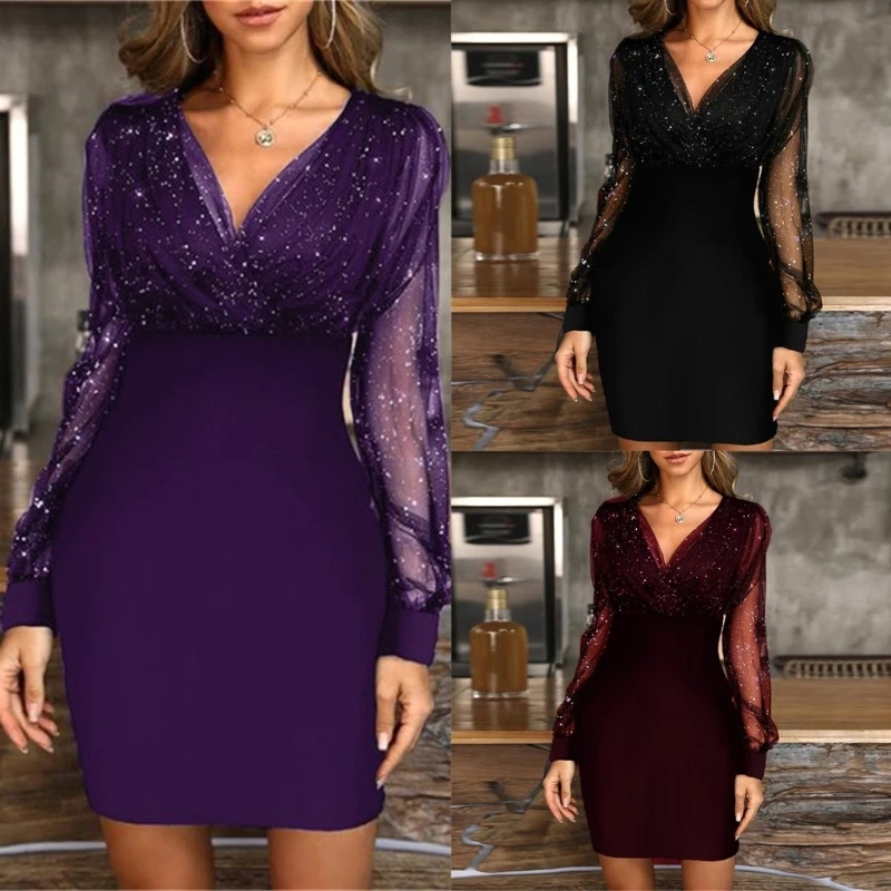 Женское Сетчатое облегающее платье с запахом, осеннее платье с блестками, длинным рукавом и V-образным вырезом, с завышенной талией
Женское Сетчатое облегающее платье с запахом, осеннее платье с блестками, длинным рукавом и V-образным вырезом, с завышенной талией