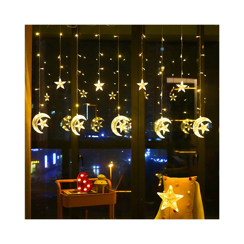 LED String Lamps Curtain DIY Warm 8 Modes Moon Star Lights Background Christmas Decoration Lighting Tool for Restaurant
LED String Lamps Curtain DIY Warm 8 Modes Moon Star Lights Background Christmas Decoration Lighting Tool for Restaurant