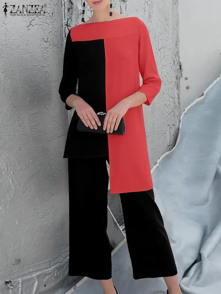 ZANZEA Female Patchwork Tops Long Sleeve Blouses and Loose Pants Women Casual Matching Sets kaftan Elastic Waist Trousers 2PCS
ZANZEA Female Patchwork Tops Long Sleeve Blouses and Loose Pants Women Casual Matching Sets kaftan Elastic Waist Trousers 2PCS
